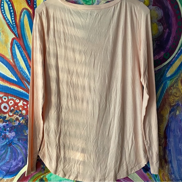 V Neck Long Sleeve Loft Tee Shirt Light Pink Rayon Spandex Size M New - Picture 4 of 7